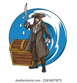 cartoon pirates with swords. Vector cartoon character