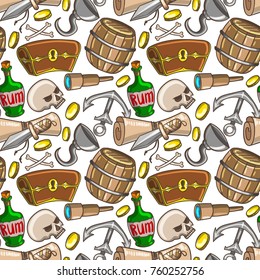 Cartoon pirates - vector seamless background or pattern. Cartoon kid style