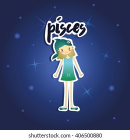 cartoon Pisces girl on starry night background
