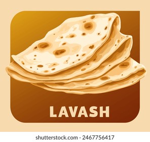 Cartoon Pita Bread Stack Vector Icon. Illustration of a stack of fluffy pita bread. Round, leavened flatbreads are depicted in a warm golden brown color. Versatile Middle Eastern bread