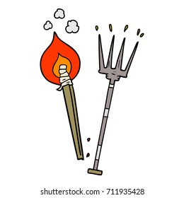 Cartoon Pitchfork And Burning Brand