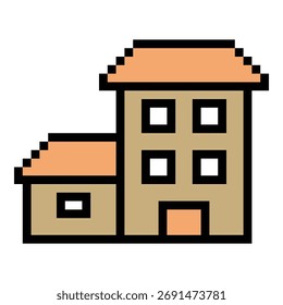 Pixel de dibujos animados 8 bit edificio casa oficina en casa 8 bit mínimo elemento de construcción de la propiedad mínimo lindo Vector.