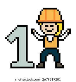 Cartoon Pixel 8 Bit Charakter Ingenieur Mann Arbeiter Industrie Lager fix Dekoration 8 Bit männlichen Jungen männlichen Ingenieur Speicher Spiel Vektor.