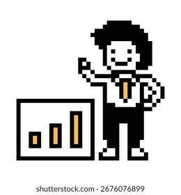 Dibujos animados de arte de píxeles de dibujos animados de 8 bits personaje de negocios hombre de negocios gráfico inteligente trabajo de decoración de juegos de negocios de 8 bits de carrera masculina Vector de juegos de personajes inteligentes.