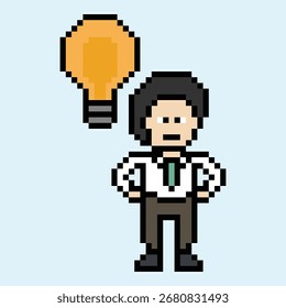 Dibujos animados de arte de píxeles de dibujos animados de 8 bits personaje de negocios hombre de negocios gráfico inteligente trabajo de decoración de juegos de negocios de 8 bits de carrera masculina Vector de juegos de personajes inteligentes.
