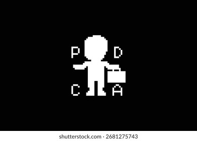 Dibujos animados de arte de píxeles de dibujos animados 8 bits personaje de negocios hombre de negocios gráfico inteligente trabajo de decoración de juegos de negocios 8 bits masculino pdca Vector de juegos de personajes inteligentes.