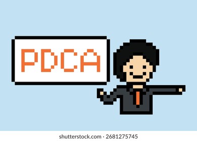 Cartoon pixel art cartoon 8bit character business man businessman smart graph work game decoration business 8 bit male pdca smart character game vector.