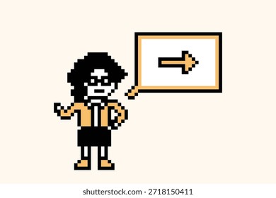 Cartoon pixel art cartoon 8bit character business woman businesswoman work research office problem planning business 8 bit female lady smart vector.