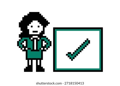 Cartoon pixel art cartoon 8bit character business woman businesswoman work research office problem planning business 8 bit female lady smart vector.
