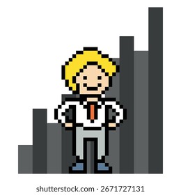 Arte de píxeles de dibujos animados lindo 8 bit personaje hombre de negocios hombre de negocios trabajo inteligente juego de decoración de negocios 8 bit carrera masculina inteligente presente personaje juego 8 bit Vector.