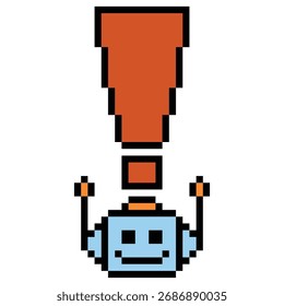 Arte de píxel de dibujos animados de robot humanoide o ai aprendizaje de habilidades robot chat bot robots Vector de negocios personaje de automatización de fondo 8 bit linda decoración.