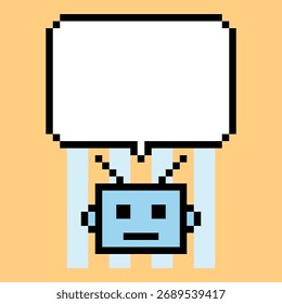 Cartoon pixel art of humanoid robot or ai learning robotic chat bot machine business vector character automation background 8 bit artificial intelligence concept.