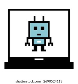 Cartoon Pixel Kunst des humanoiden Roboter-Chat Roboter Maschine Business Vektor Charakter Automatisierung elektronischen Hintergrund 8 Bit künstliche Intelligenz Konzept.
