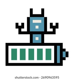 Dibujos animados pixel art of humanoid robot aprendizaje robot chat bot máquina negocio Vector automatización de personajes fondo electrónico 8 bit concepto de inteligencia artificial.