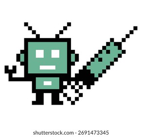 Cartoon pixel art of humanoid robot learning robotic chat bot machine business vector character automation electronic background 8 bit artificial intelligence concept.