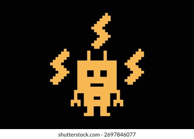 Cartoon pixel art of humanoid robot learning toy robotic engineer bot machine business vector character automation electronic background 8 bit artificial intelligence concept.