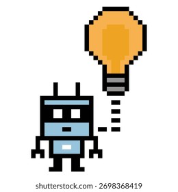 Dibujos animados pixel art of humanoid robot aprendizaje de juguete robot ingeniero bot máquina negocio Vector de negocios automatización de personajes fondo electrónico 8 bit concepto de inteligencia artificial.