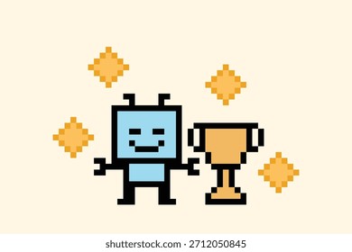 Cartoon pixel art de brinquedo robô humanoide robô máquina robótica vetor de negócios eletrônico de fundo 8 bits brinquedo de inteligência artificial.
