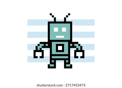 Dibujos animados pixel art of humanoid robot juguete robótico negocio bot máquina Vector personaje electrónico de fondo 8 bits.