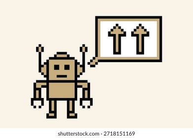 Dibujos animados pixel art of humanoid robot juguete robótico negocio bot máquina Vector personaje electrónico de fondo 8 bits.
