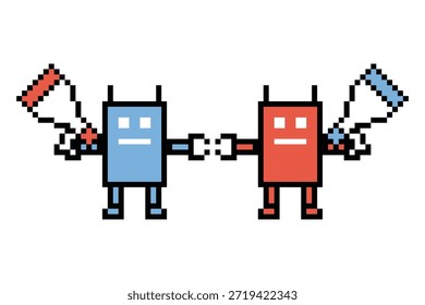 Cartoon Pixel Kunst des humanoiden Roboter Spielzeug Roboter Cyborg Ingenieur Bot Maschine Business Vektor Charakter Hintergrund künstliche Intelligenz Vektor.