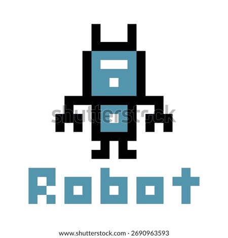 Cartoon pixel art of humanoid robot learning robotic chat bot machine business vector character automation electronic background 8 bit artificial intelligence concept.