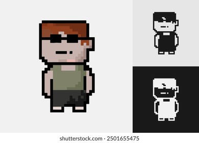 Personajes de estilo de arte de píxeles de dibujos animados en diferentes colores. Ilustración vectorial aislada.