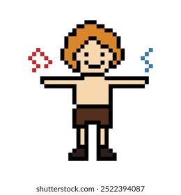 Cartoon pixel character cute man exercises training dance lifestyle music decoration life style 8 bit male boy dance with music game fitness isolated vector.