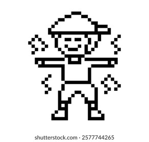 Cartoon pixel character cute man exercises training dance lifestyle music decoration life style 8 bit male boy dance with music game 8bit fitness isolated vector.