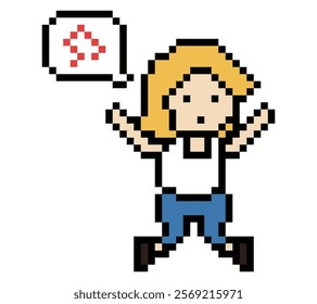 Cartoon pixel character cute woman exercises training dance lifestyle music decoration life style 8 bit female girl dance with happy 8bit fitness isolated vector.