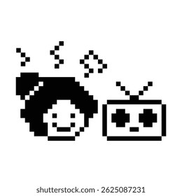 Cartoon pixel character cute woman dance lifestyle listen music decoration life style 8 bit female girl dance enjoy music game 8bit isolated vector.