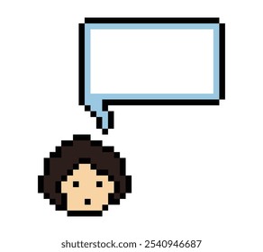 Cartoon pixel cute character chat box man face with chat blank decoration 8 bit male boy say speak discuss idea chat box blank cartoon pixel game vector.