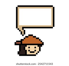 Cartoon pixel cute character chat box man face con chat blank decoration 8 bit male boy say speak discutir idea chat box blank cartoon pixel game Vector.