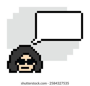 Cartoon pixel cute cartoon character face woman with chat blank decoration 8 bit female girl say speak discuss idea chat box cartoon pixel game 8bit png vector.