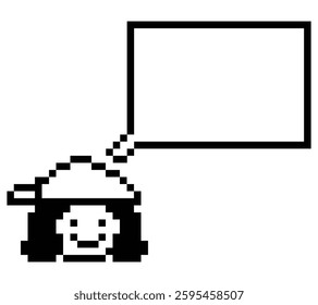 Cartoon pixel cute cartoon character face woman with chat blank decoration 8 bit female girl say speak discuss idea chat box cartoon pixel game 8bit vector.