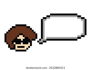 Cartoon pixel cute character man face with chat blank decoration 8 bit male boy say speak discuss idea chat box cartoon pixel game vector.