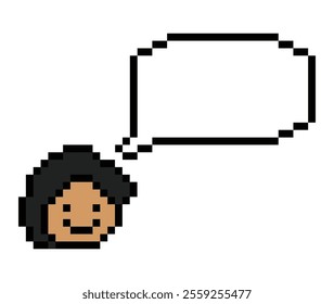 Cartoon pixel cute character man face with chat box blank decoration 8 bit male boy say speak discuss idea chat box cartoon pixel game vector.