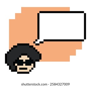 Cartoon pixel cute character man face with chat box blank decoration 8 bit male boy say speak discuss idea chat box cartoon pixel 8bit game vector.