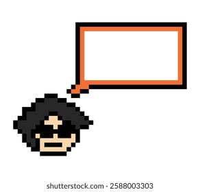 Cartoon pixel cute character man face with chat box blank decoration 8 bit male boy say speak discuss idea chat box cartoon pixel 8bit game vector.