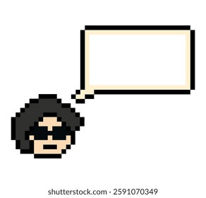 Cartoon pixel cute character man face with chat box blank decoration 8 bit male boy say speak discuss idea chat box cartoon pixel 8bit game vector.