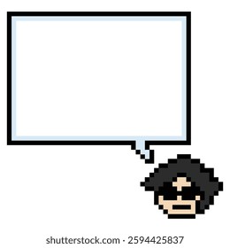 Cartoon pixel cute character man face with chat box blank decoration 8 bit male boy say speak discuss idea chat box cartoon pixel 8bit game vector.