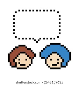 Cartoon pixel cute character man face with chat box blank decoration 8 bit male boy say speak discuss idea chat box cartoon pixel 8bit game vector.