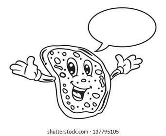 Cartoon pizza with bubble speech