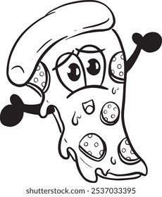 Chartoon Pizza Personagem Queijo e Pepperoni Slice Illustration