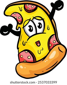 Chartoon Pizza Personagem Queijo e Pepperoni Slice Illustration