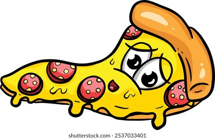 Chartoon Pizza Personagem Queijo e Pepperoni Slice Illustration