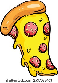 Chartoon Pizza Personagem Queijo e Pepperoni Slice Illustration