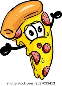 Chartoon Pizza Personagem Queijo e Pepperoni Slice Illustration