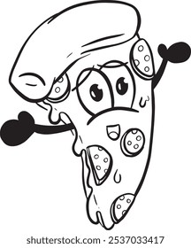 Chartoon Pizza Personagem Queijo e Pepperoni Slice Illustration