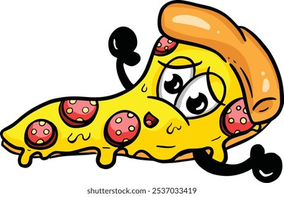 Chartoon Pizza Personagem Queijo e Pepperoni Slice Illustration